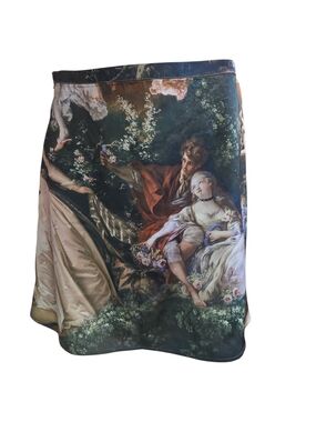 Current Mood Satin-Like Mini Skirt in Multi-Color Renaissance Classical Print
